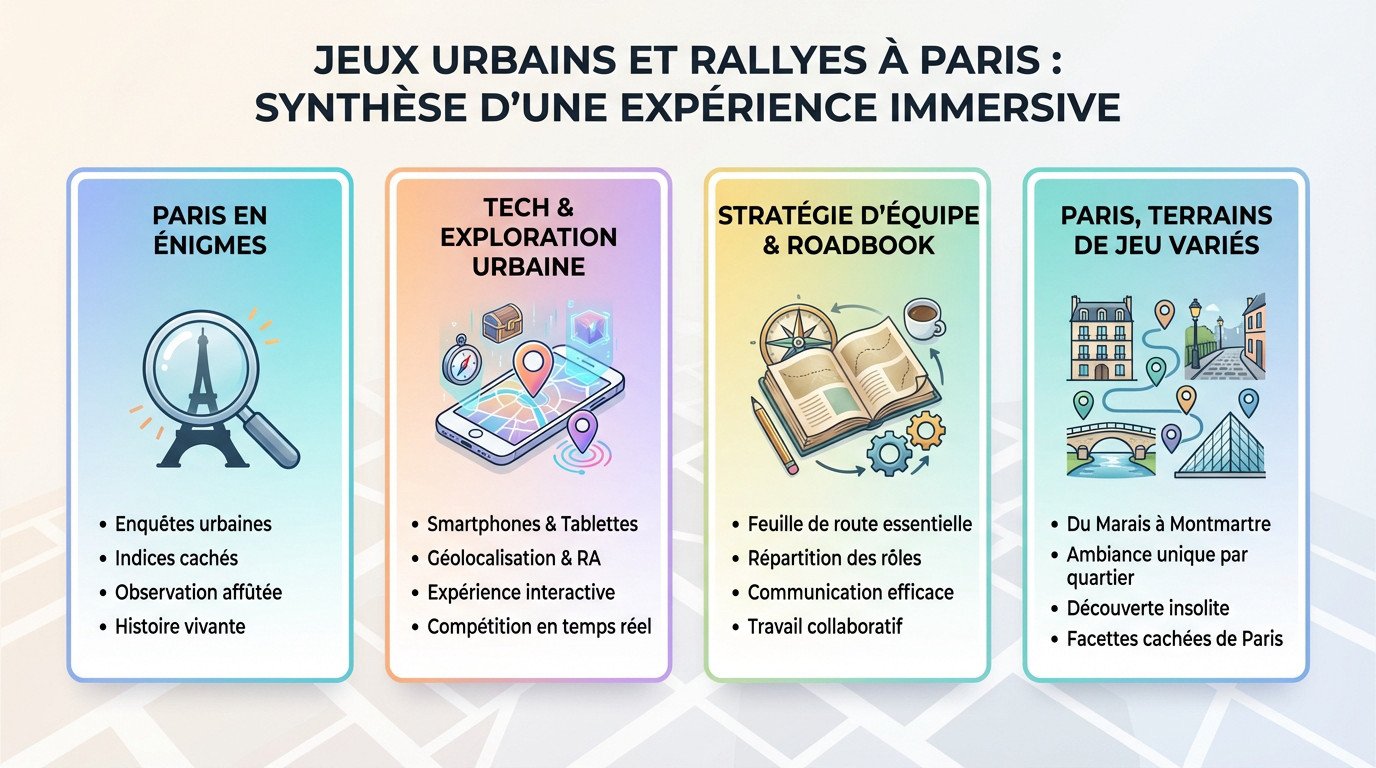 Participants consultant une carte lors d'un rallye urbain team building à Paris