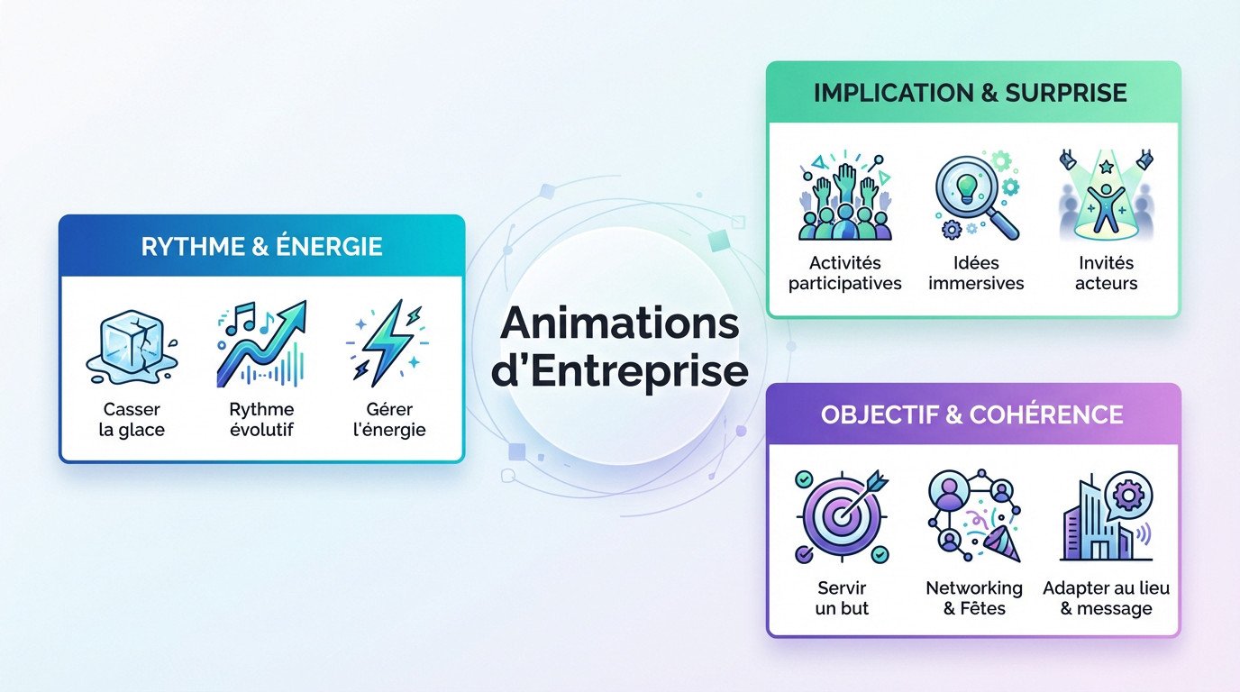 Groupe de collègues participant à une animation de soirée d'entreprise à Paris